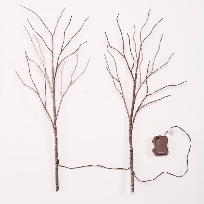 Set of 2 Connected Indoor/Outdoor Lighted Birch Branches - Brown